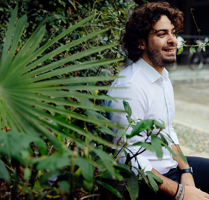 A man in a white shirt